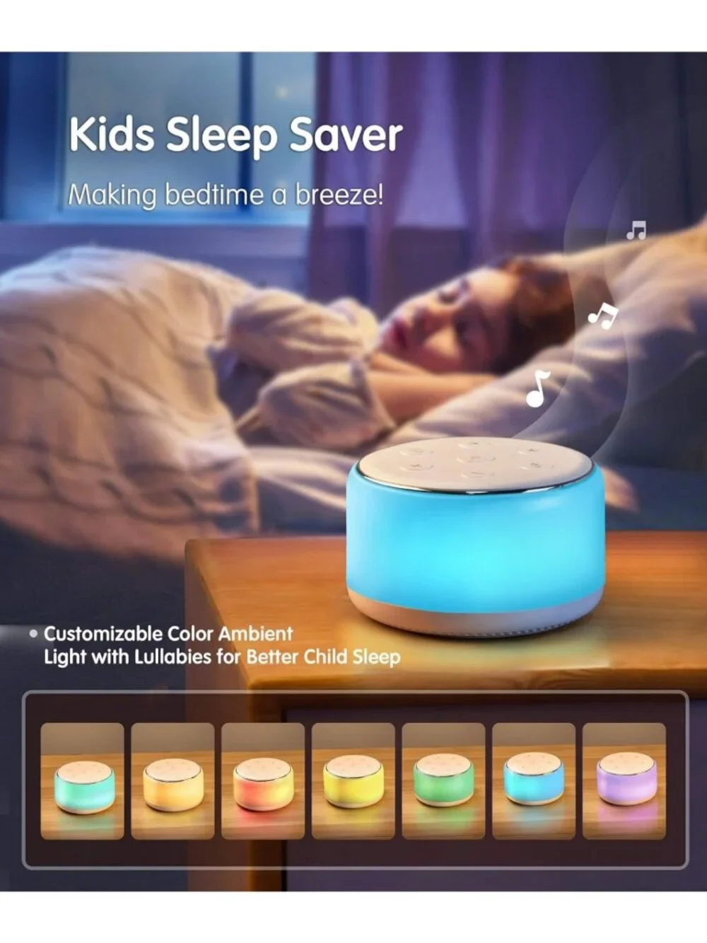 Portable White Noise Machine with Night Light - 34 Soothing Sounds for Sleep